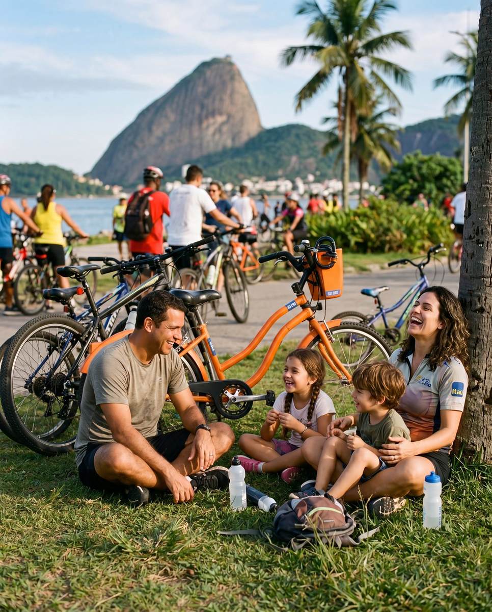 A family cycling together at BiciRio