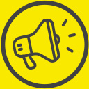 Icono de megáfono con líneas dinámicas representando activaciones de marca y experiencias memorables.