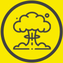 Icono de nube atómica simbolizando la gestión de crisis corporativa y protección de reputación.